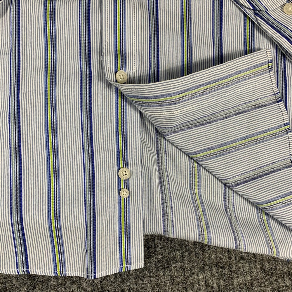 Alan Flusser Shirt Mens XL Blue Striped Cotton Button Down Long Sleeve Luxury - Picture 9 of 12